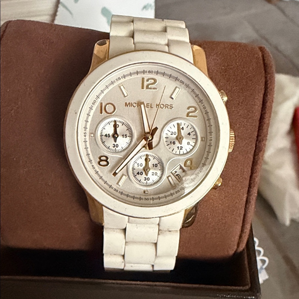 Michael Kors White and Gold-Tone Chronograph Watch